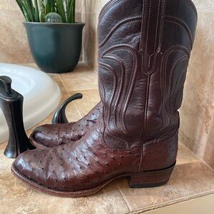 Tecovas Dark Brown Ostrich Cowboy Boots